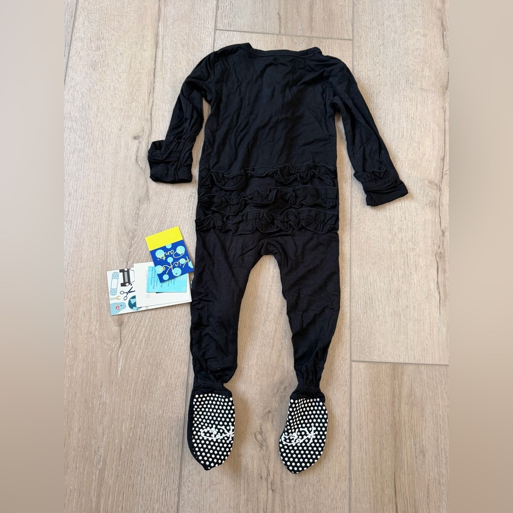 🖤 NWT Kickee Pants Black Ruffled Kids One Piece. Size 6-9months